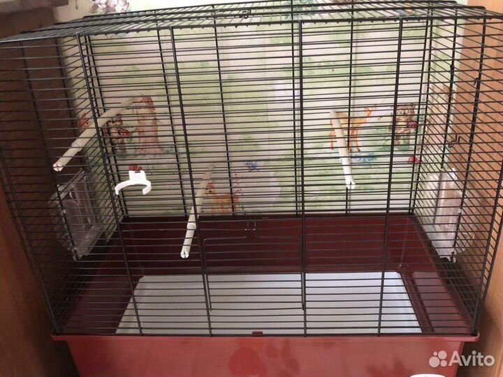 Клетка с деревянными игрушками для попугаев