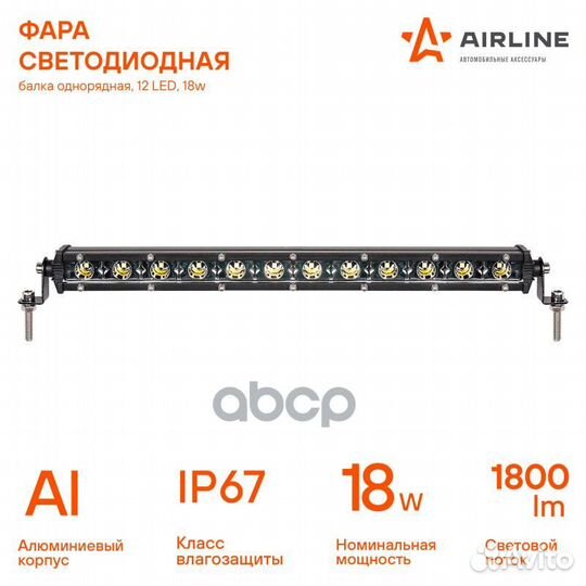 Фара светодиодная (балка) однорядная 12LED, нап