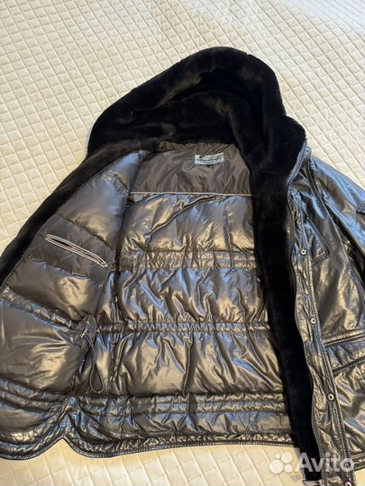 Зимняя курка мужская кожанный пуховик 52
