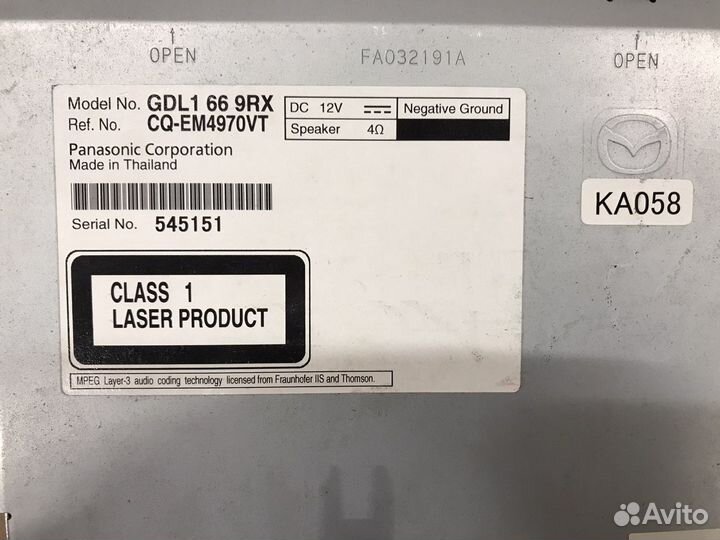 Оригинальная штатная магнитола Mazda 6GH 2012 г.в