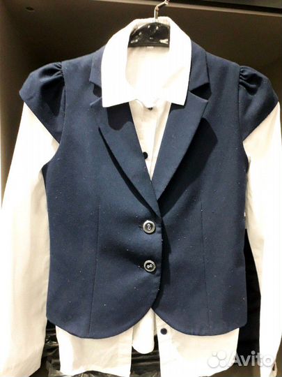 Комплект темно-синий для школы:жилетка+блуза+юбка