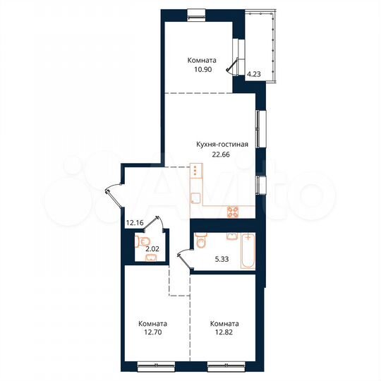 3-к. квартира, 82,8 м², 12/17 эт.