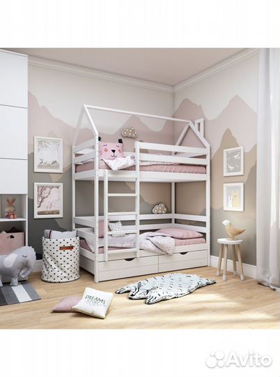 Кровать домик 180Х90 см двухярусная