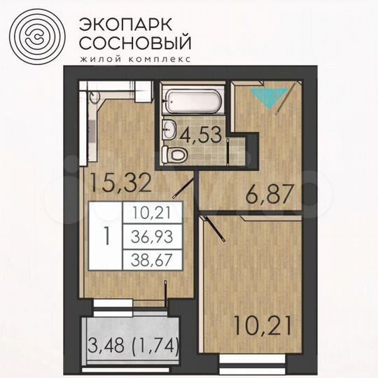 1-к. квартира, 38,7 м², 2/4 эт.