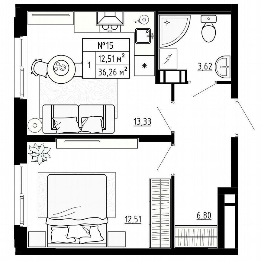 1-к. квартира, 36,3 м², 2/4 эт.