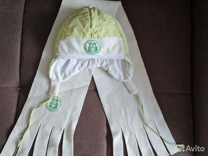 Детская шапка+шарфик осенне-весенняя на 1 год