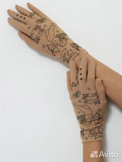 Перчатки с эффектом татуировки новые