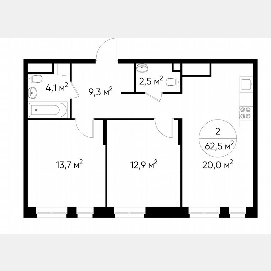 2-к. квартира, 62,5 м², 13/19 эт.