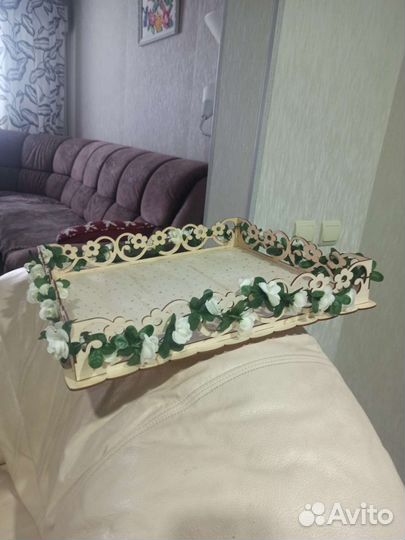 Поднос свадебный, деревянный