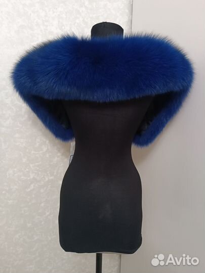 Воротник натуральный мех песец синий Новый