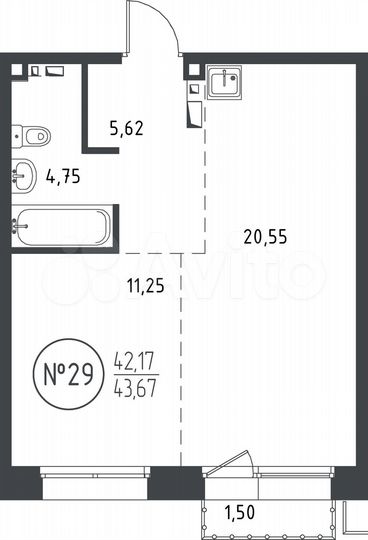 1-к. квартира, 43,7 м², 9/10 эт.