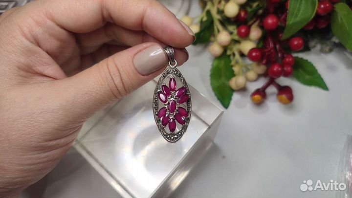 Винтаж СССР подвеска корунд синт, серебро 875