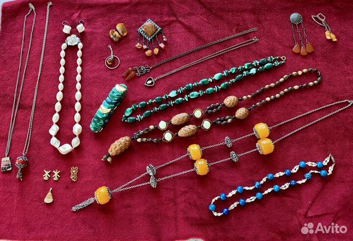 Винтажные Бусы броши СССР янтарь камни и бижутерия