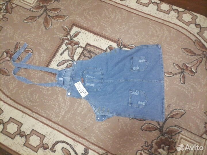 Джинсовый сарафан новый блуза, лен