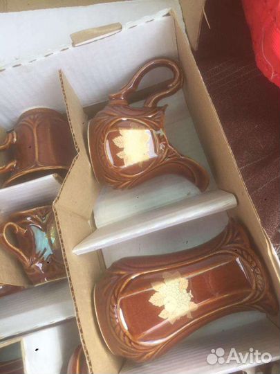 Глиняный чайно-кофейный сервиз новый