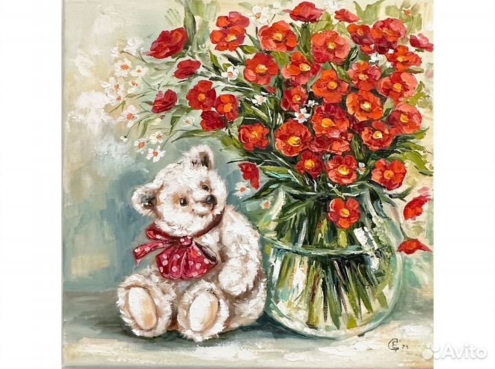 Картина маслом с цветами в вазе Картина букет