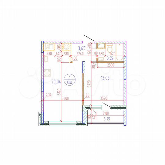 1-к. квартира, 43,8 м², 4/17 эт.