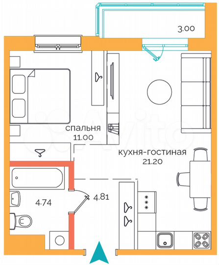 2-к. квартира, 45 м², 8/9 эт.