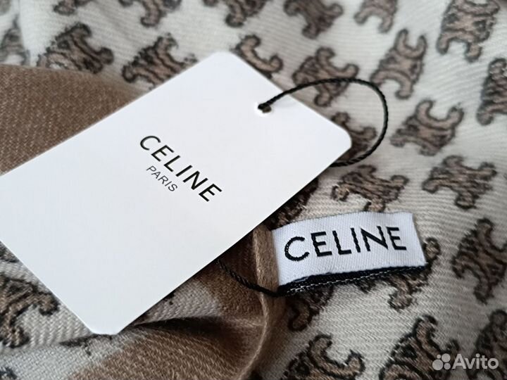 Платок Celine Бежевый Шерсть Теплый Новый 90*90