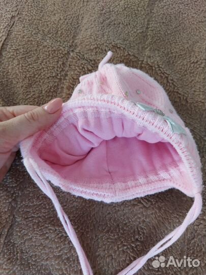 Шапка для девочки тёплая с подкладом, 3-6 месяцев