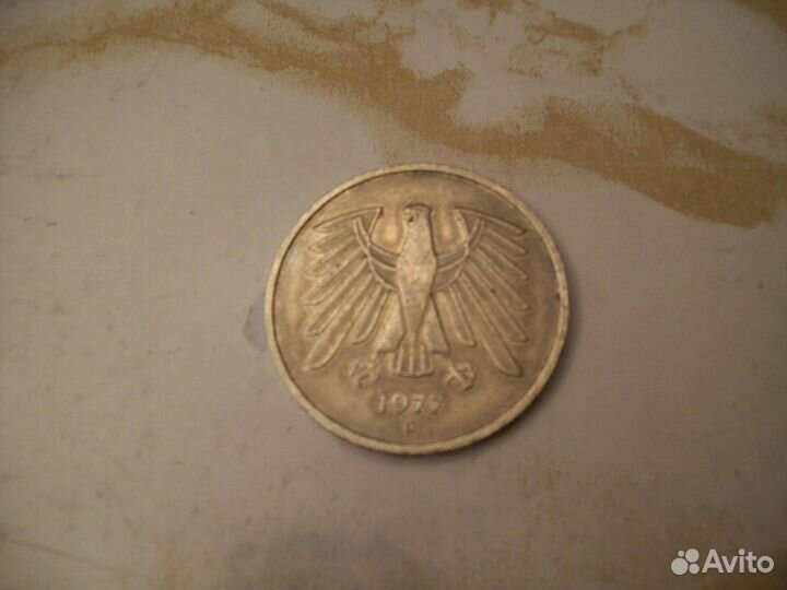 Монета 5 марок 1977 (фрг) G
