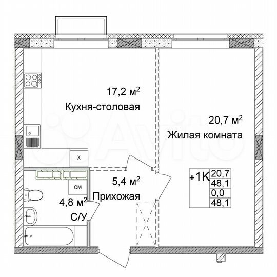 1-к. квартира, 48,1 м², 2/17 эт.