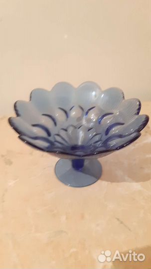 Ваза фруктовница СССР синее стекло