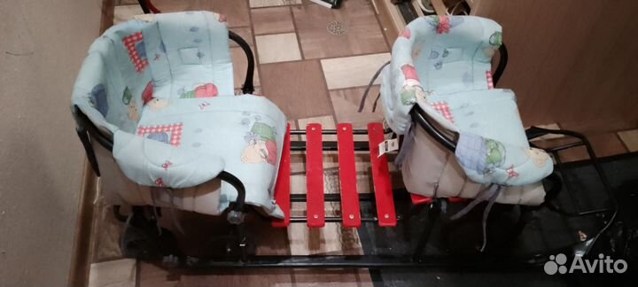 Зимние двойные санки с колесами большими