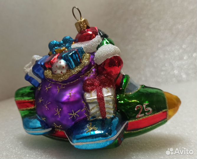 Елочная игрушка Санта Клаус на самолете impuls