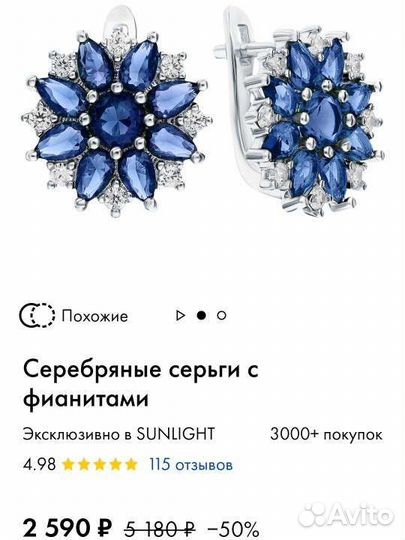 Серебряные серьги с синими фианитами