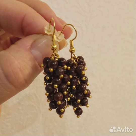 Серьги-грозди из граната