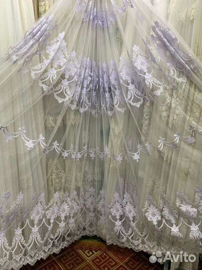 Тюль 3 Д с вышивкой и стразами