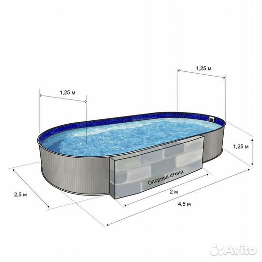 Бассейн овальный 4,5 х 2,5 х 1,5 м