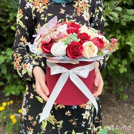 Букет в коробке, мыльные розы