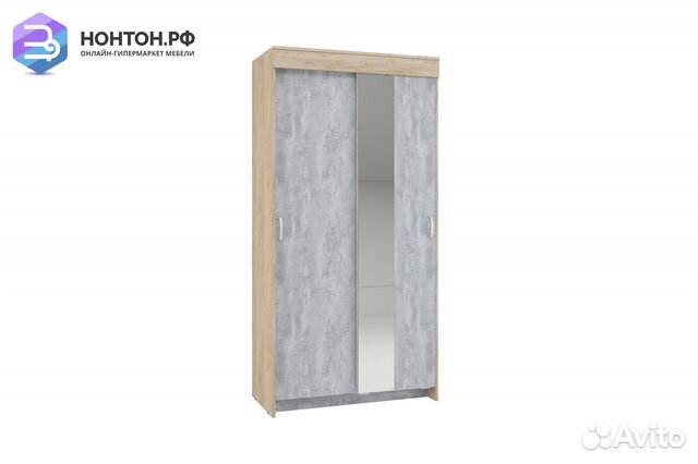 Шкаф-купе Бассо 1.0 м с зеркалом дуб крафт серый