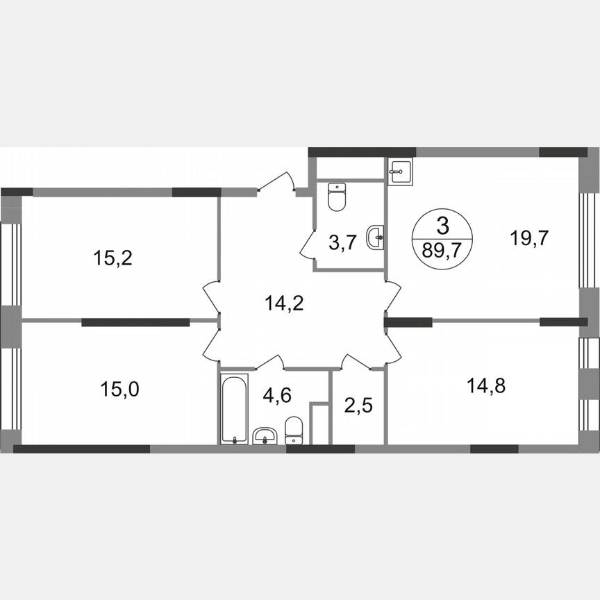 3-к. квартира, 89,7 м², 8/17 эт.