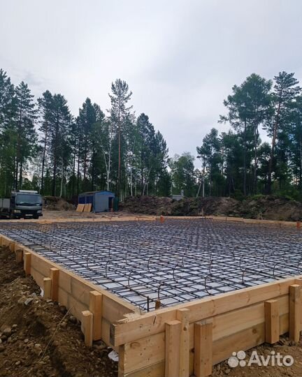 Монтаж фундамента, бетонные работы. Лента, плита