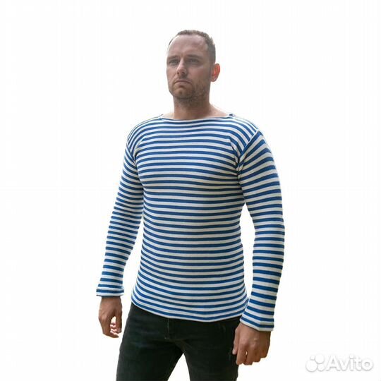 4441 Тельняшка двойной вязки, хлопок, голубая