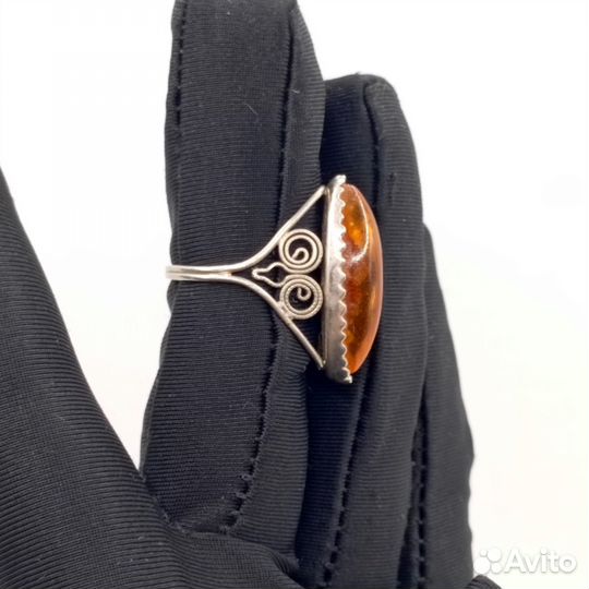 Кольцо бижутерия камень узор завитки СССР Винтаж