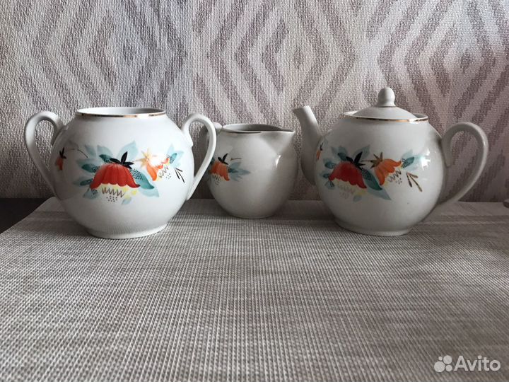 Сахарница молочник заварочный чайник тонкий фарфор