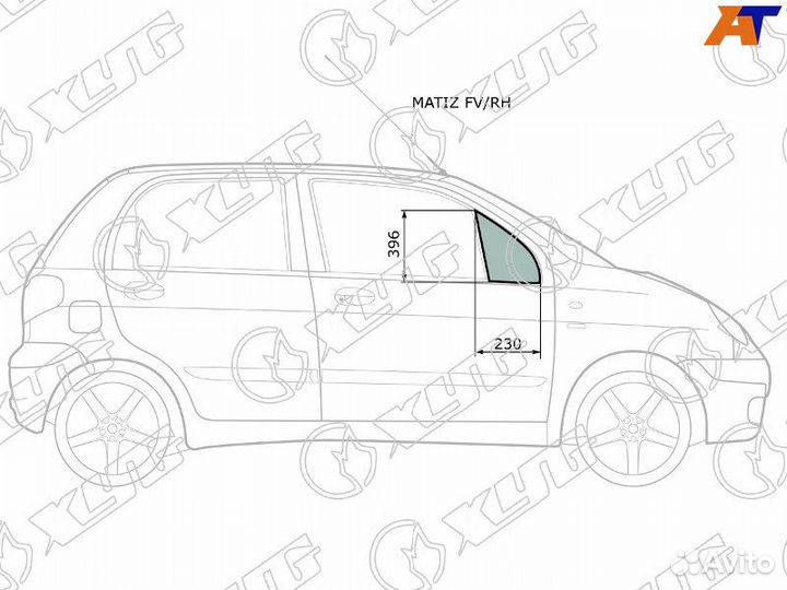 Стекло двери передней правой Daewoo Matiz
