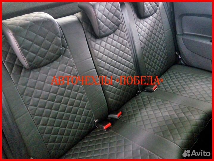 Чехлы Renault Logan 2 из экокожи чёрные Ромб