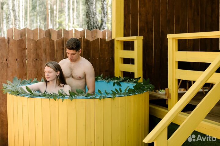 Баня на дровах с термальной купелью и барбекю