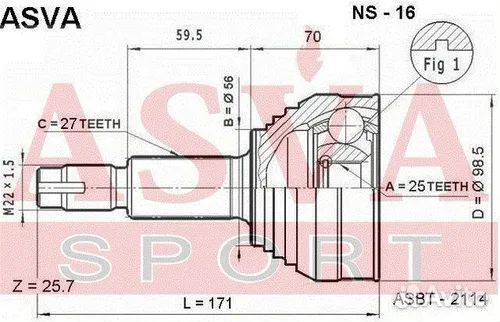 ШРУС наружный asva NS-16 Nissan Primera Maxima