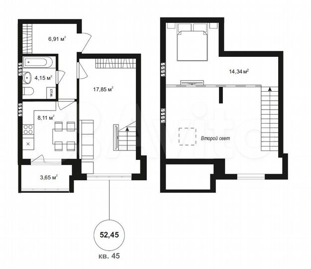 2-к. квартира, 55 м², 4/4 эт.