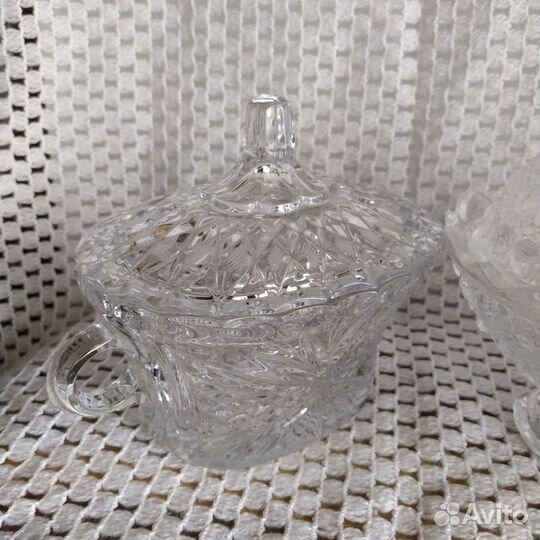 Хрустальная конфетница с крышкой СССР тяжелая