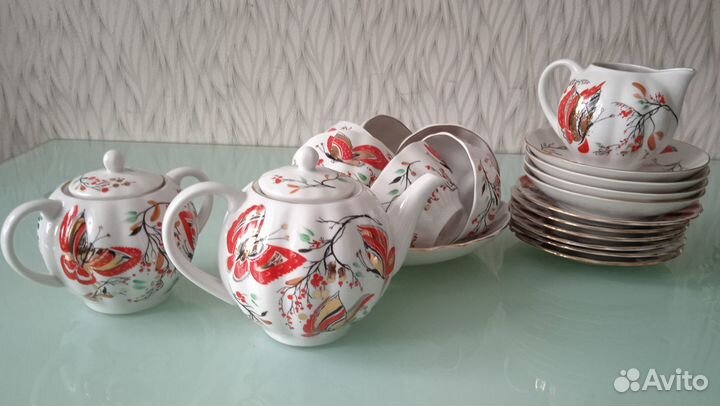 Чайный сервиз Бабочки, лфз, форма Тюльпан