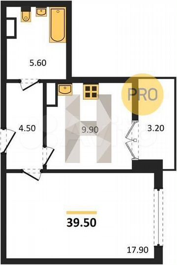 1-к. квартира, 39,5 м², 10/17 эт.