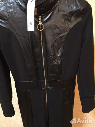 Комбинезон брючный с кожанными вставками