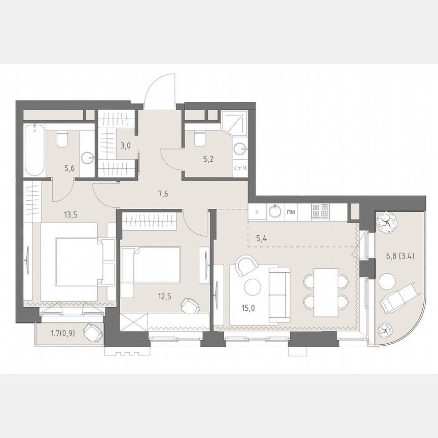 3-к. квартира, 72,1 м², 3/11 эт.